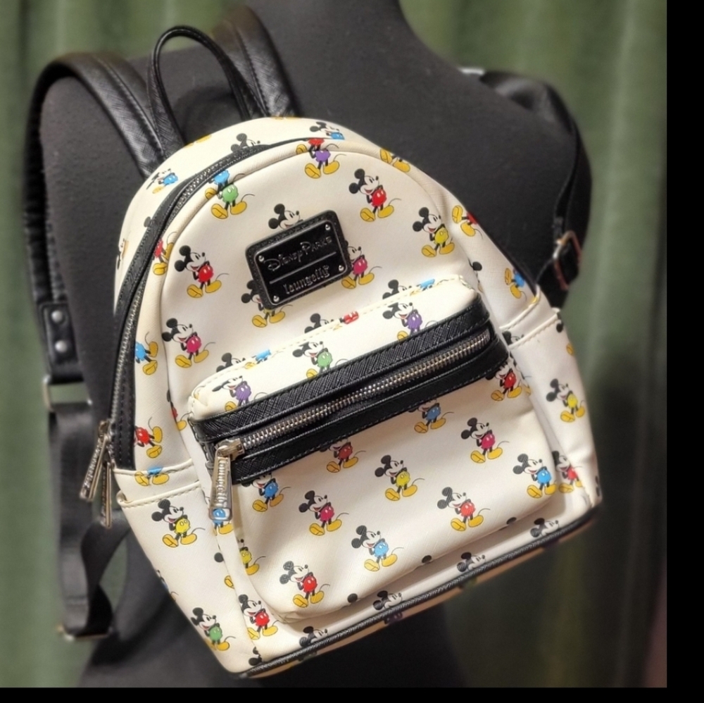 Cream Backpack with Mickey Mouse Print